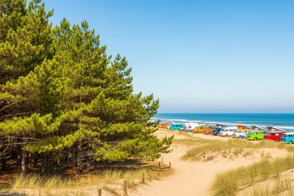 Vans colorés près de la plage dans les Landes