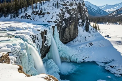 Parc d'Ordesa en hiver avec cascade turquoise