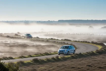 Van blanc naviguant dans les marais du sud de la France