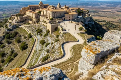 Village templier du Larzac avec vue sur les paysages rocheux