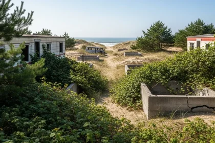 Camping abandonné dans les dunes côtières de l'île de Ré