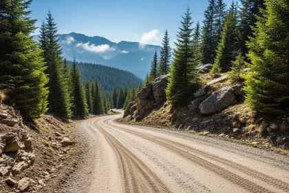 Route de montagne sinueuse en Ukraine pour road trip en van