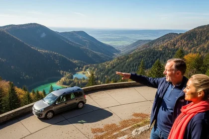 Route des crêtes vosgiennes avec van et vue panoramique