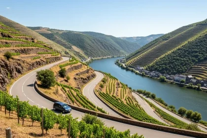 Route sinueuse à travers les vignobles du Portugal