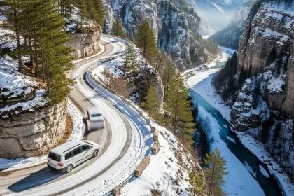 Van blanc dans les gorges du Verdon enneigées
