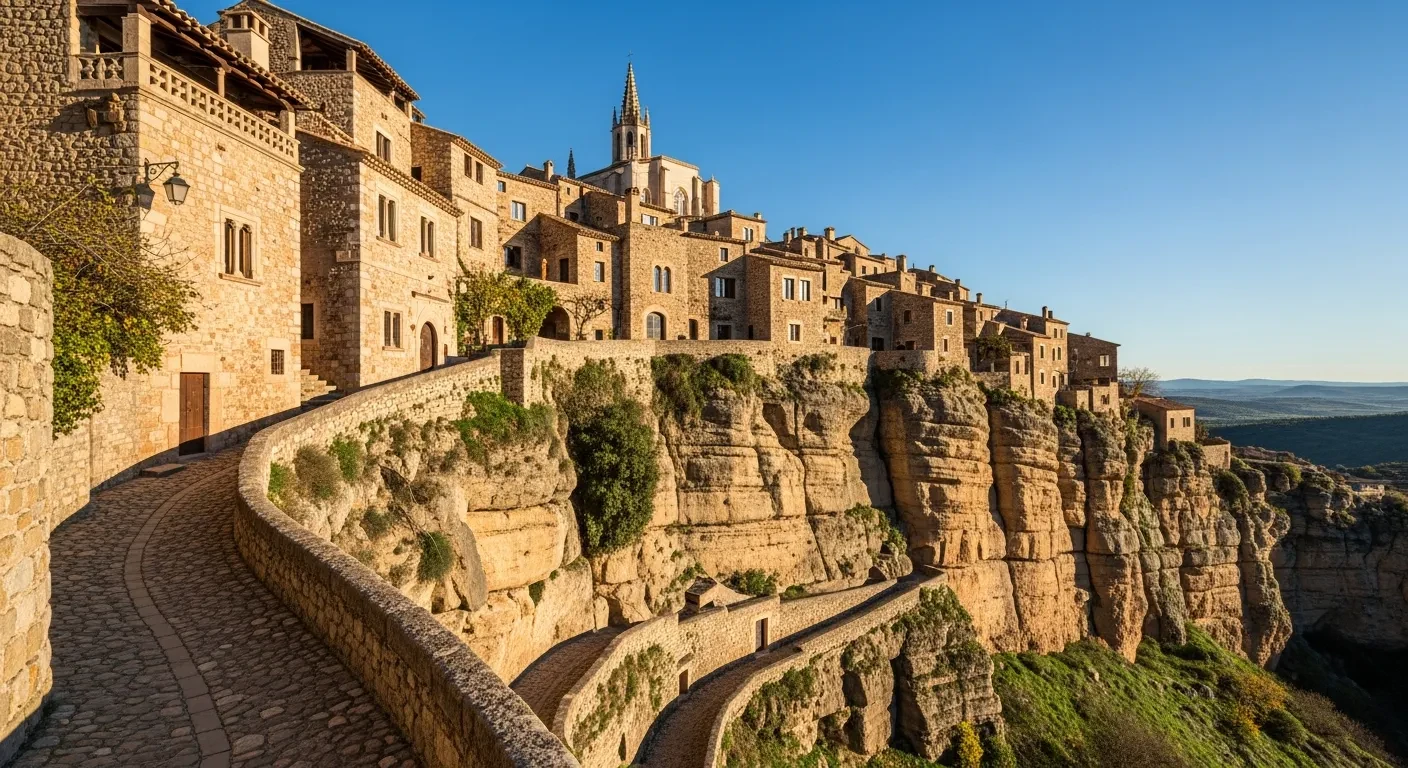 Village médiéval perché sur des falaises ocre