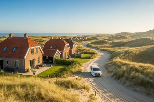 Village aux toits rouges niché dans les dunes de Texel